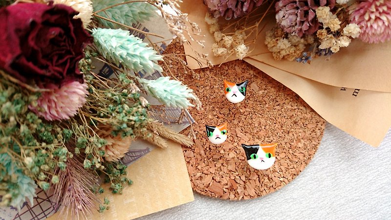 Cat Ear Pin Earrings-Meeks Cat (Single) - Earrings & Clip-ons - Clay Multicolor