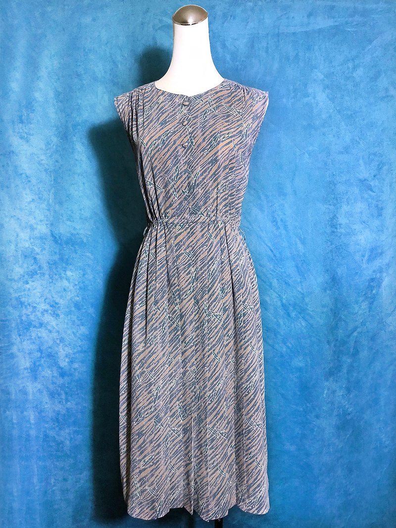 Leaves twill sleeveless vintage dress / bring back VINTAGE - ชุดเดรส - เส้นใยสังเคราะห์ หลากหลายสี