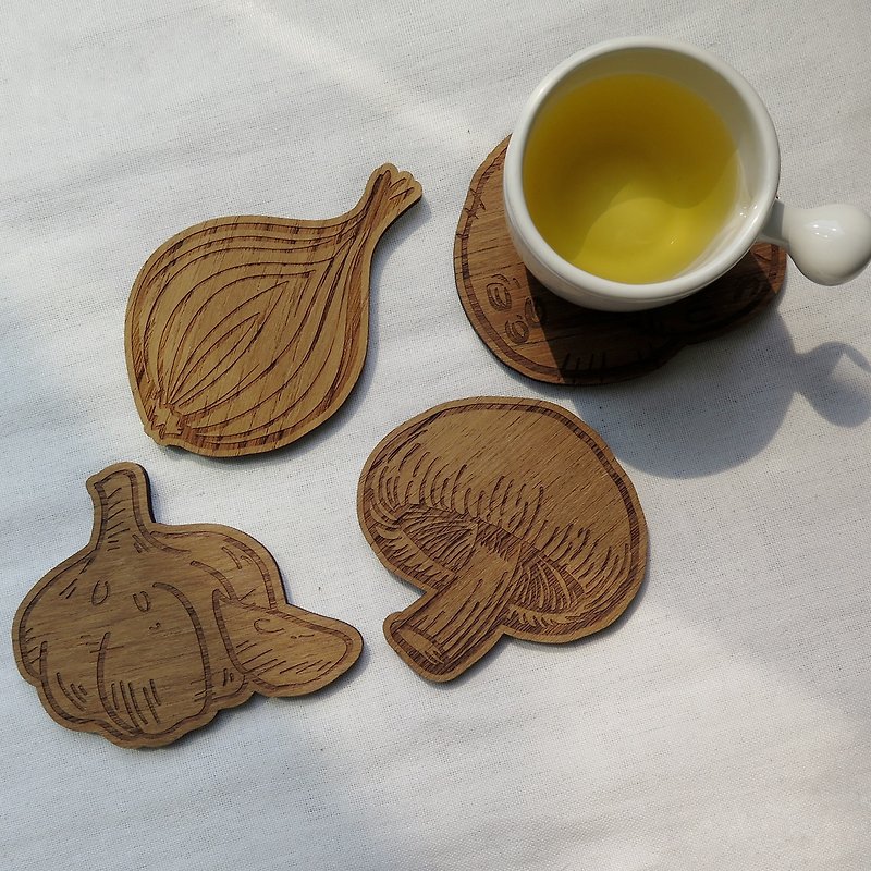 Wooden coasters food ingredients Set - 杯墊 - 木頭 咖啡色