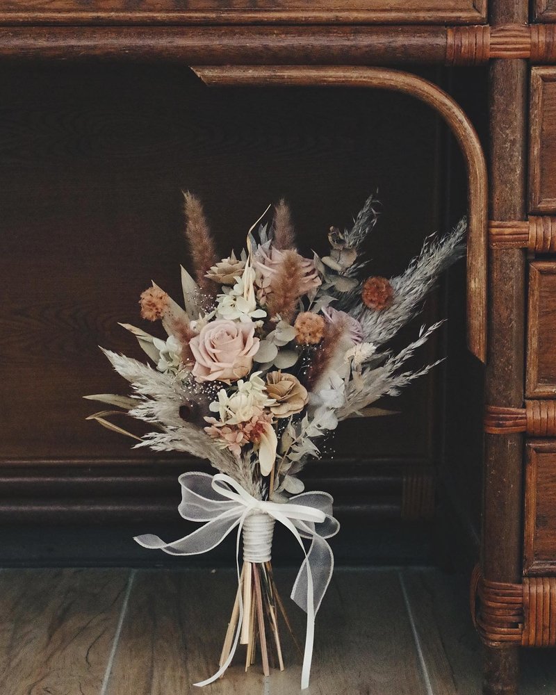 Immortal dry bridal bouquet M- tea gold Morandi Tea - Dried Flowers & Bouquets - Plants & Flowers 