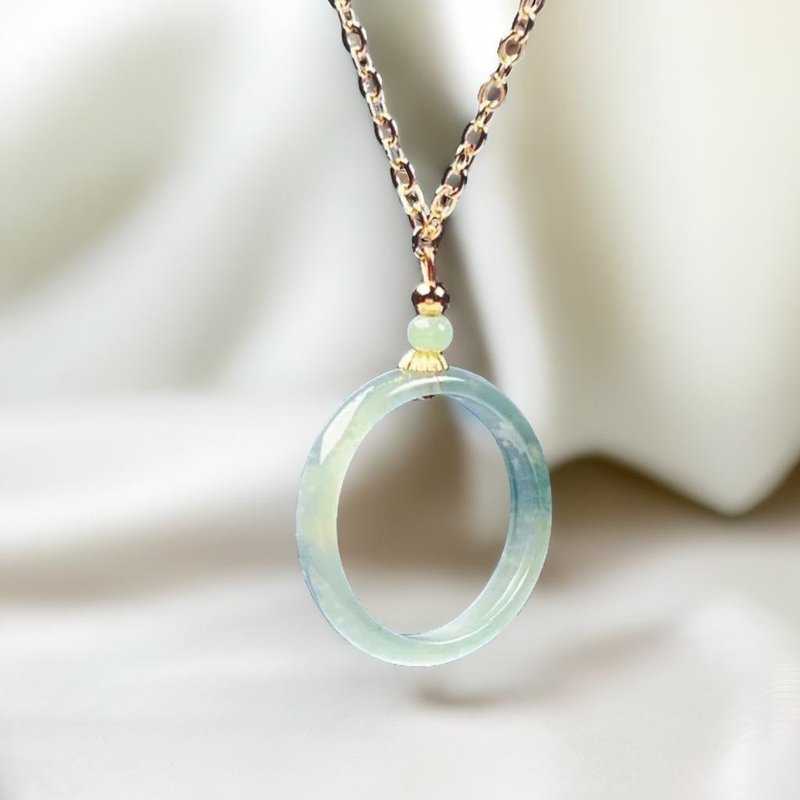 Ice blue water jade safety ring clavicle chain 14K gold-filled | natural grade A jadeite | gift - สร้อยคอทรง Collar - หยก สีน้ำเงิน