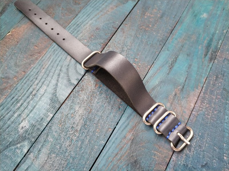 BLUE Night ZULU strap | ZULU strap | Leather Watch Strap | Black Watch Strap - 錶帶 - 真皮 藍色