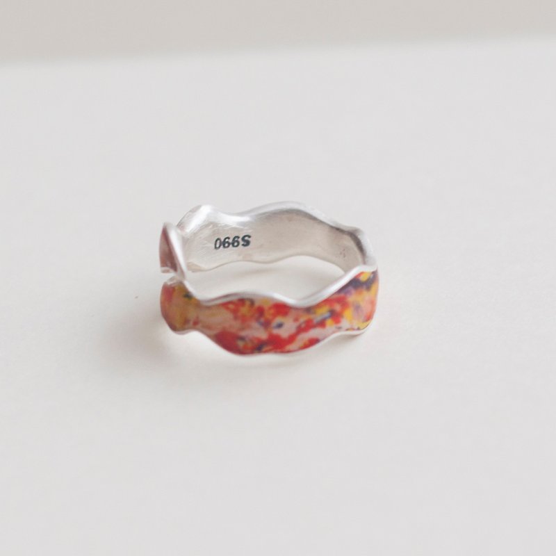 Art flower ring 990 silver / imitation enamel - General Rings - Other Metals 