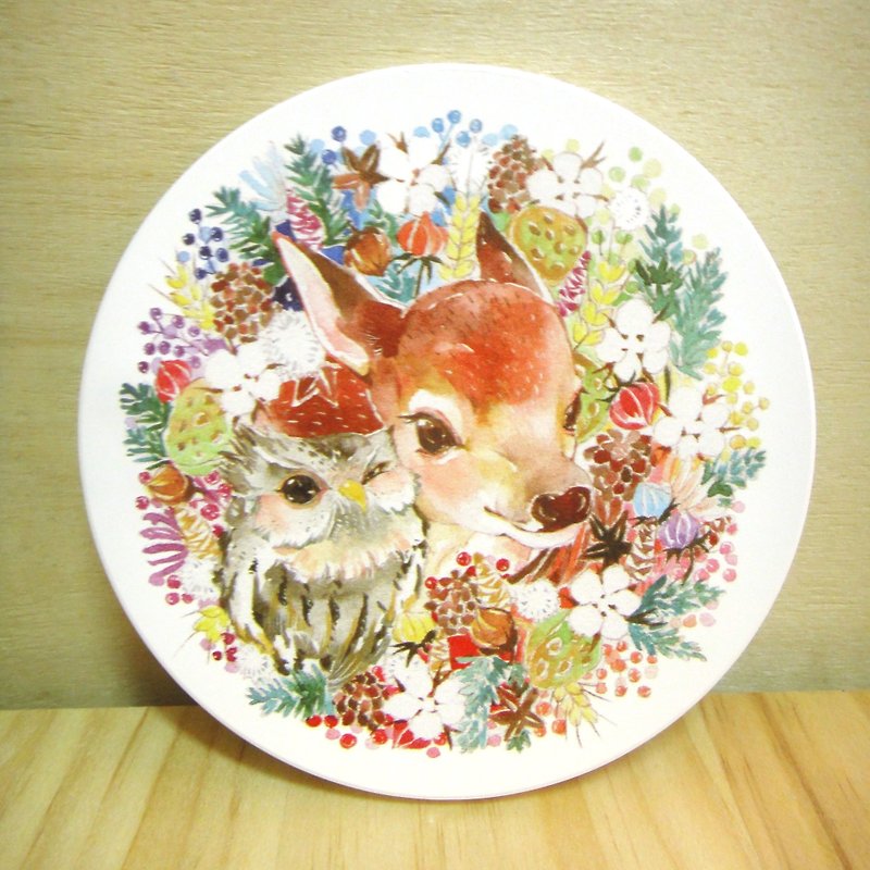 Owl & Deer Ceramic Soap Coaster - Coasters - Pottery Multicolor