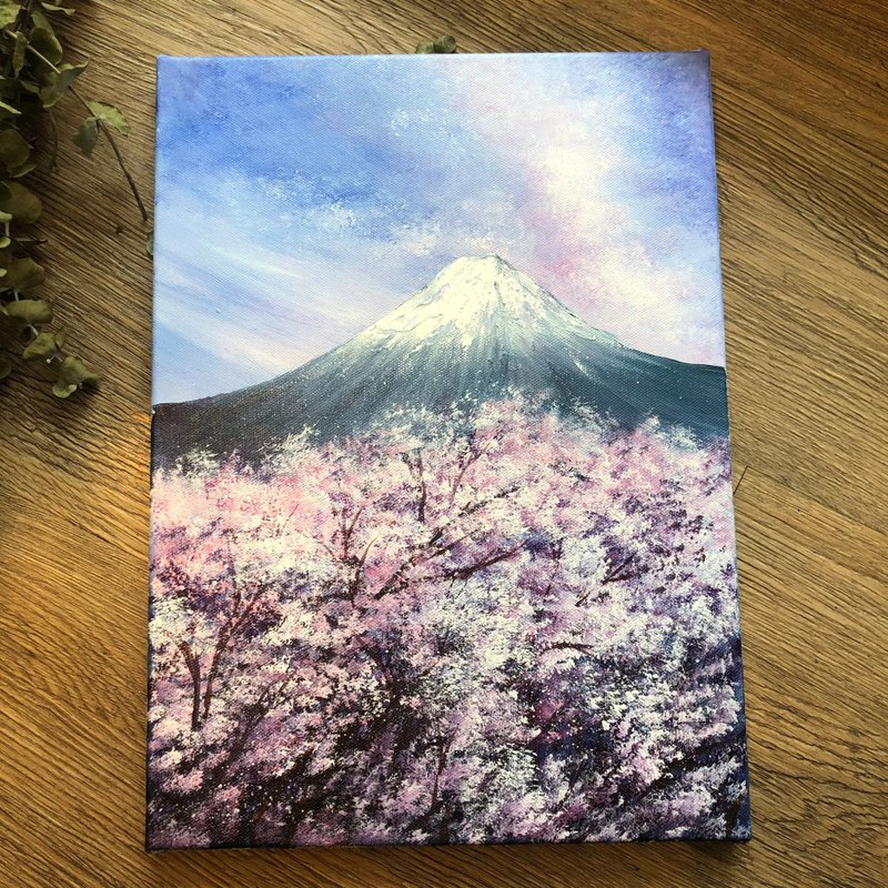 櫻花富士山 風景課程 壓克力畫  生日禮物 情人節  無繪畫基礎可 - 插畫/繪畫/寫字 - 棉．麻 