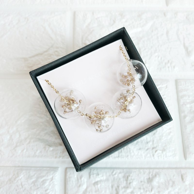 Golden Baby Breath Necklace Bridesmaid gift wedding  Glass Ball Flower - สร้อยติดคอ - แก้ว สีทอง