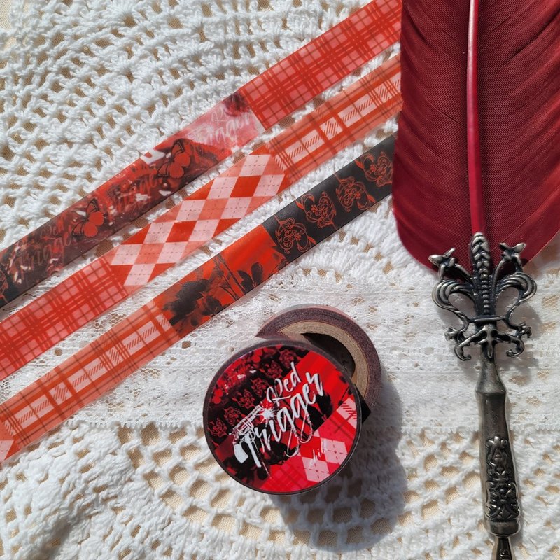 Red Trigger Pattern Masking Tape - 紙膠帶/和紙/PET - 紙 紅色