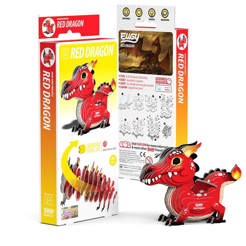 EUGY 3D Cardboard Kit Set Model - 085 Red Dragon - Puzzles - Paper Red