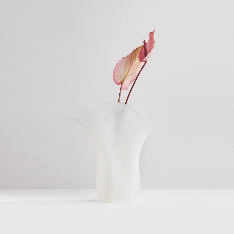 【3,co】動景花器Y - 白 - 花瓶/陶器 - 玻璃 白色