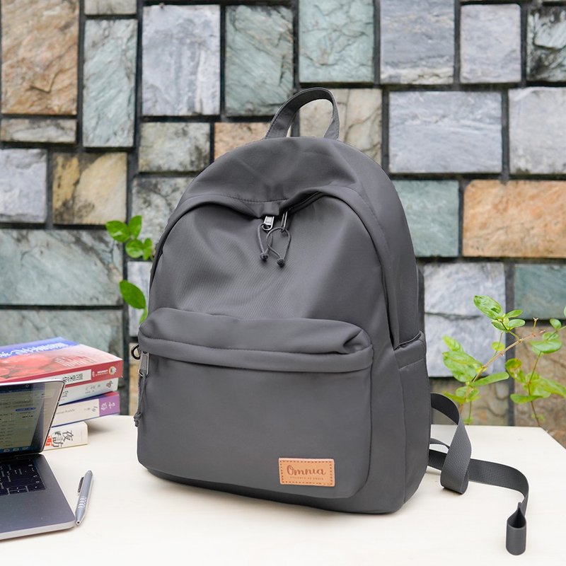 Smart storage glossy twill nylon laptop backpack (iron gray) - กระเป๋าเป้สะพายหลัง - ไนลอน สีเทา