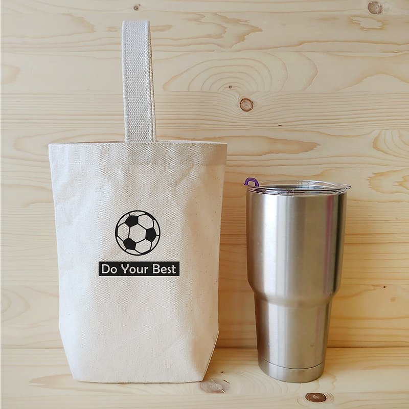 Love sports _ football small bag - ถุงใส่กระติกนำ้ - ผ้าฝ้าย/ผ้าลินิน สีดำ
