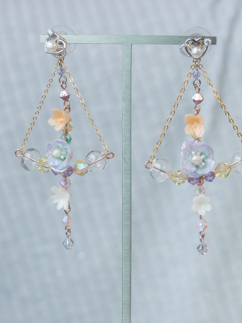 雲雀頌鍍鉑金S925擺輪耳環 - 耳環/耳夾/耳骨夾 - 黏土 藍色