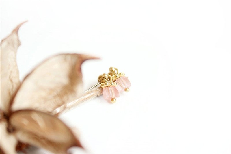 【UNA-優娜手作】西瓜晶甜心小方塊 - 鋼針式 黃銅 天然寶石 客製化 - 耳環/耳夾 - 寶石 多色