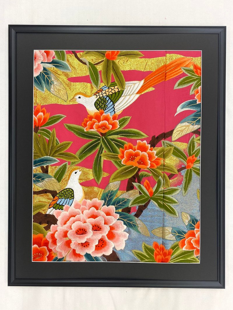 The art panel made from Japanese bride Kimono　Auspicious pattern 　12 - Wall Décor - Silk Pink