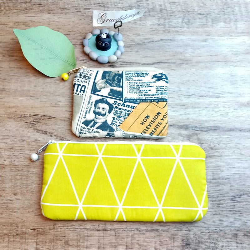 Zipper bag, loose paper bag, pencil bag, cosmetic bag, two-piece storage bag (PS-058) - กระเป๋าเครื่องสำอาง - ผ้าฝ้าย/ผ้าลินิน สีเหลือง