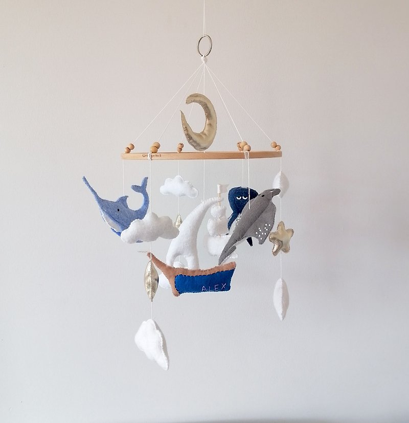 Ocean Ship Mobile For Boy Nursery, Felt Sea Animals Nautical Crib Hanging Mobile - Kids' Toys - Other Materials 