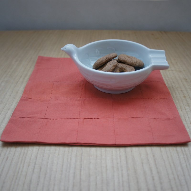 Handmade tea mat 　SQUARE 四角　 orange - 桌布/桌巾/餐墊 - 棉．麻 橘色