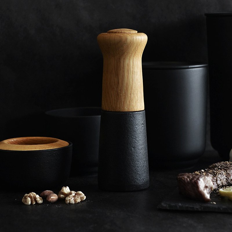 Denmark Morsø Royal Black Jazz Oak Handle Cast Iron Ceramic Core Rock Salt/Pepper Grinder - Food Storage - Wood Brown
