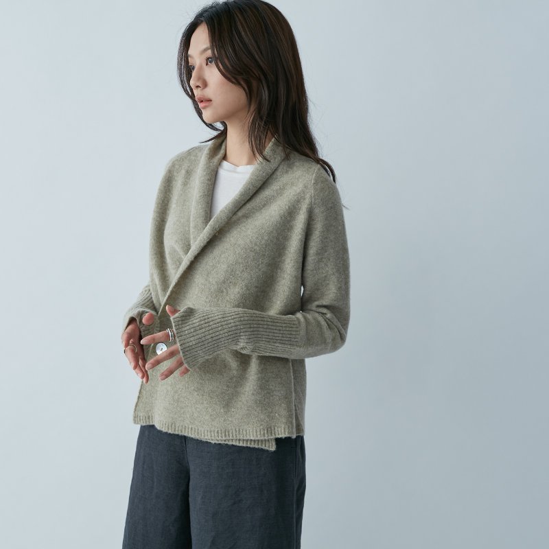 V-neck cross-button sweater jacket-Asakusa - Women's Sweaters - Wool Green