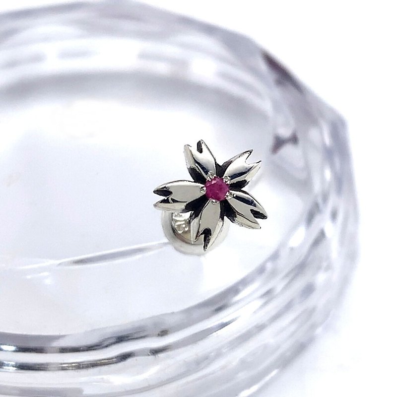 Sakura silver earrings,Ruby,present for him,mens earrings,made in japan - Earrings & Clip-ons - Sterling Silver Silver