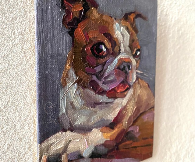 犬の油絵オリジナル、ペットの肖像画アートワーク、動物の