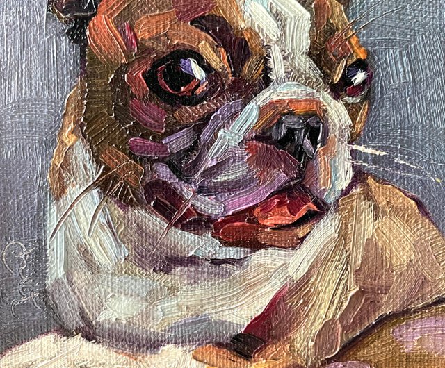 犬の油絵オリジナル、ペットの肖像画アートワーク、動物の