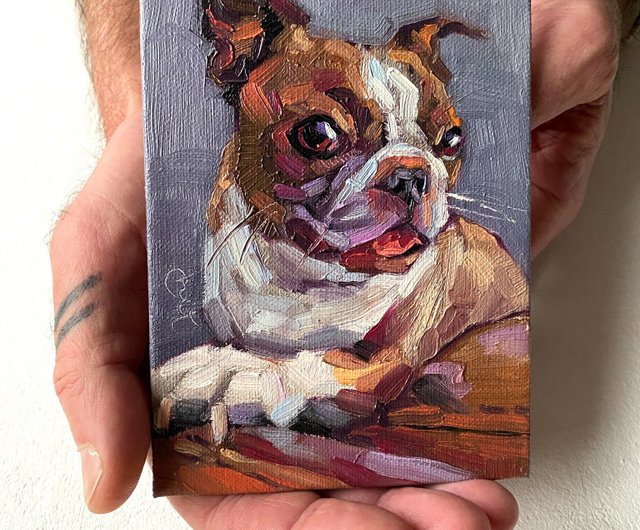 犬の油絵オリジナル、ペットの肖像画アートワーク、動物の