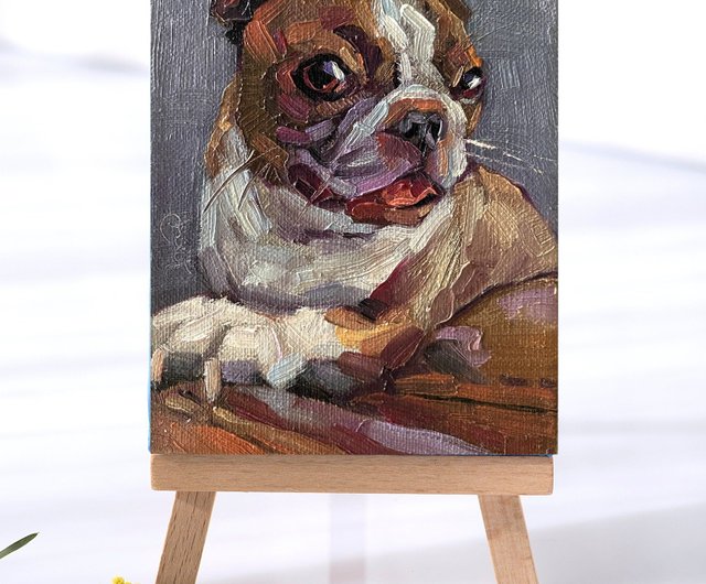 犬の油絵オリジナル、ペットの肖像画アートワーク、動物の