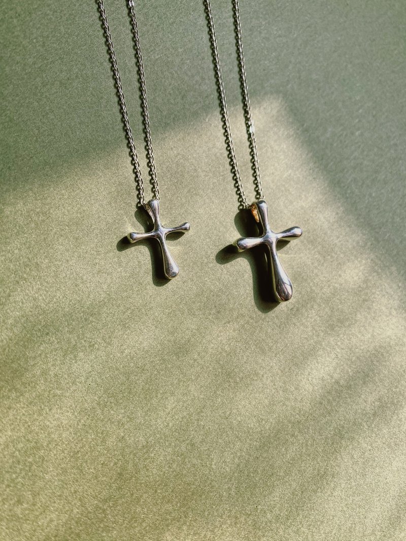 Morning Dew Cross Necklace - Necklaces - Sterling Silver Silver