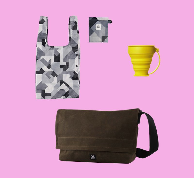 Goody Bag 免運福袋 - 漫遊斜背郵差包+迷彩購物袋+ 輕巧可摺疊咖啡杯 - 側背包/斜孭袋 - 其他材質 多色