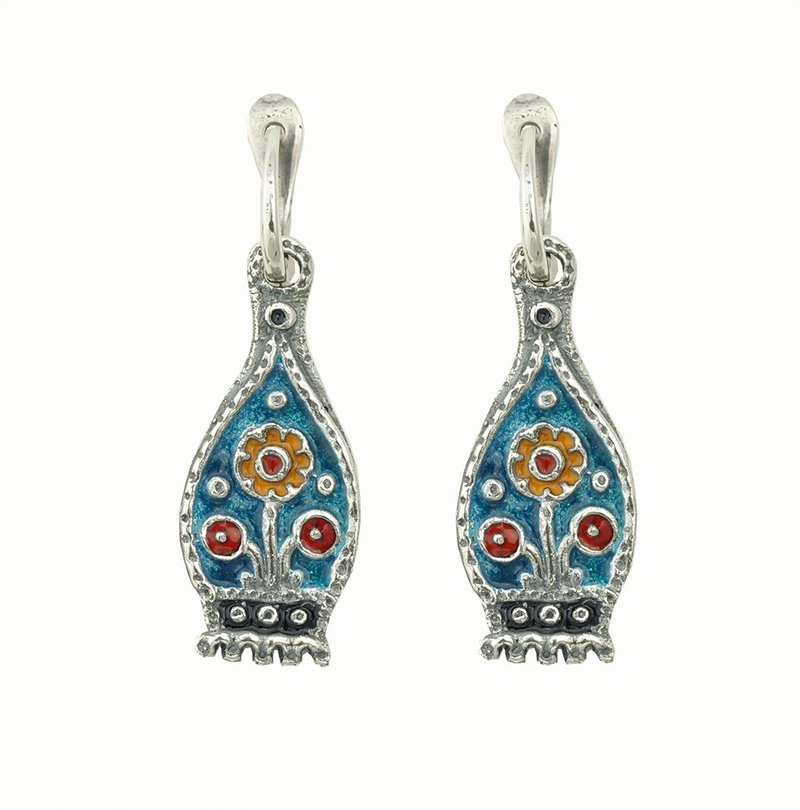 Sterling Silver Enamel Flowers Earrings / Ethnic Earrings / Gift ...