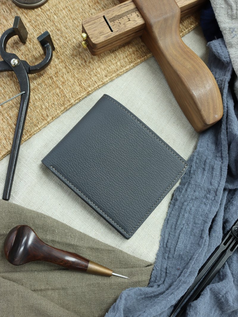 French goatskin 2024 new thin short Silver short clip wallet wallet wallet - Wallets - Genuine Leather Gray