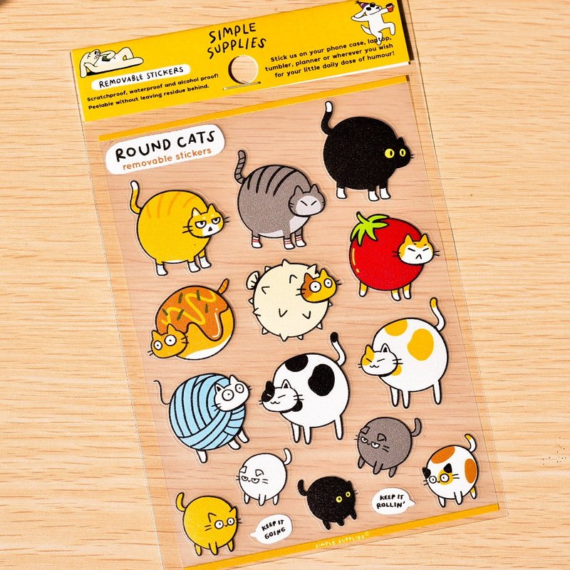 Round Cats Removable Clear Stickers - 貼紙 - 防水材質 黃色