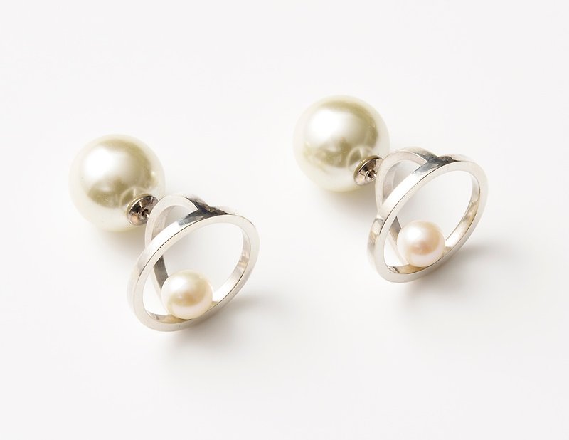 CP125 (freshwater pearl) - ต่างหู - โลหะ ขาว