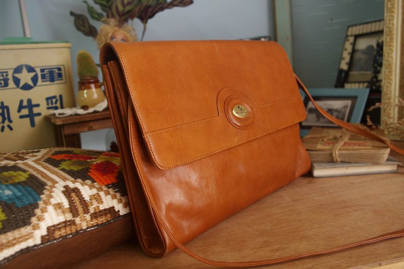 4.5studio- Nordic ancient antique bag - Milan caramel-colored soft leather envelope shoulder bag - Messenger Bags & Sling Bags - Genuine Leather Brown