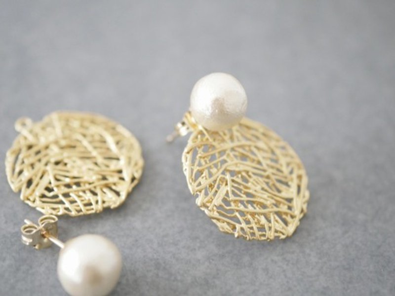 14kgf * Cotton pearl 2way earrings (round) - Earrings & Clip-ons - Gemstone 