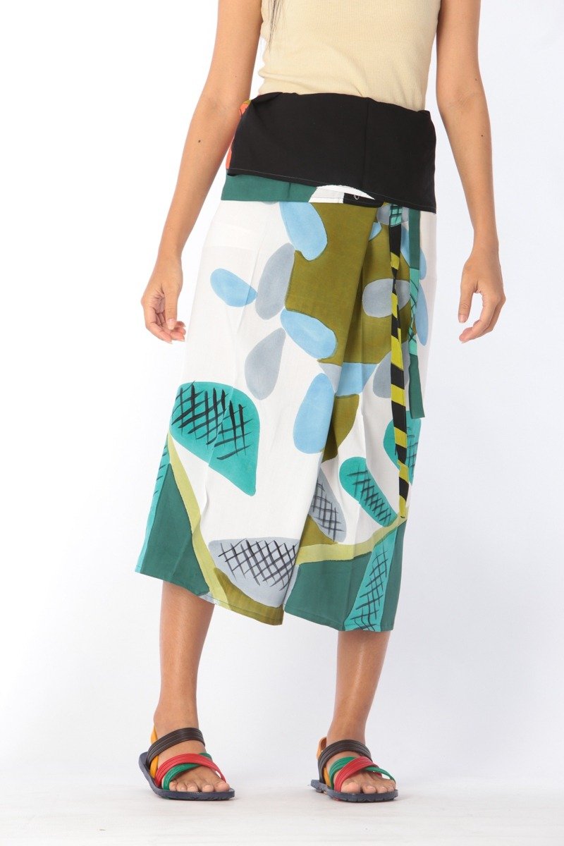 Thai Fisherman Pants Cotton Rayon Hand Paint ( Free Size ) - 中性長褲/短褲 - 棉．麻 綠色