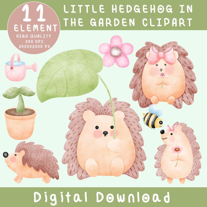 Watercolor hedgehog cartoon clip art - 電子似顏繪/繪畫/插畫 - 其他材質 