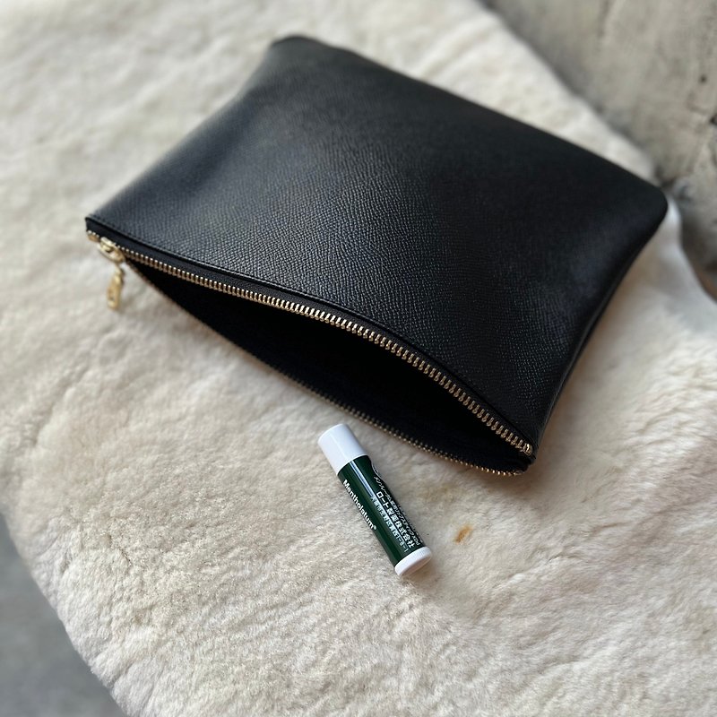 Thin Leather Baina Information Bag Palm Print Black [LBT Pro] - กระเป๋าเครื่องสำอาง - หนังแท้ สีดำ
