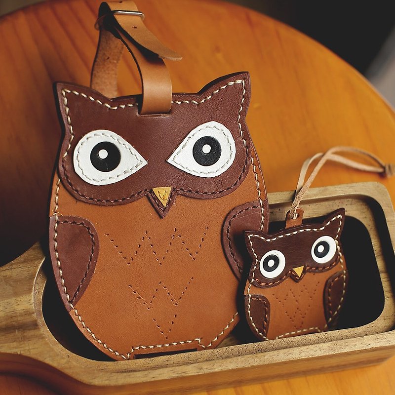 Owl handmade leather ID card / leisure card / ID card holder - ID & Badge Holders - Genuine Leather Orange