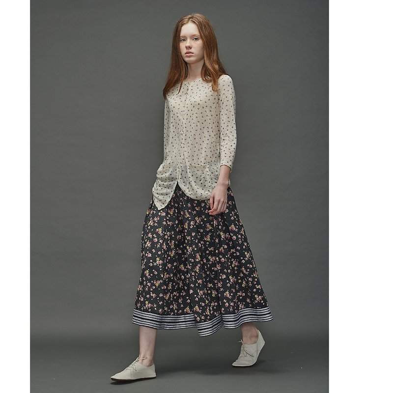 1701D0412 (small floral knit long coat) - เสื้อแจ็คเก็ต - ผ้าฝ้าย/ผ้าลินิน 