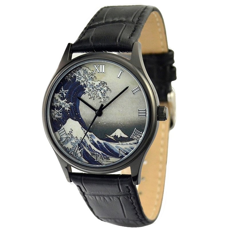 浮世絵ウォッチユニセックスデザイングローバル無料送迎 - 腕時計 - 金属 ブラック