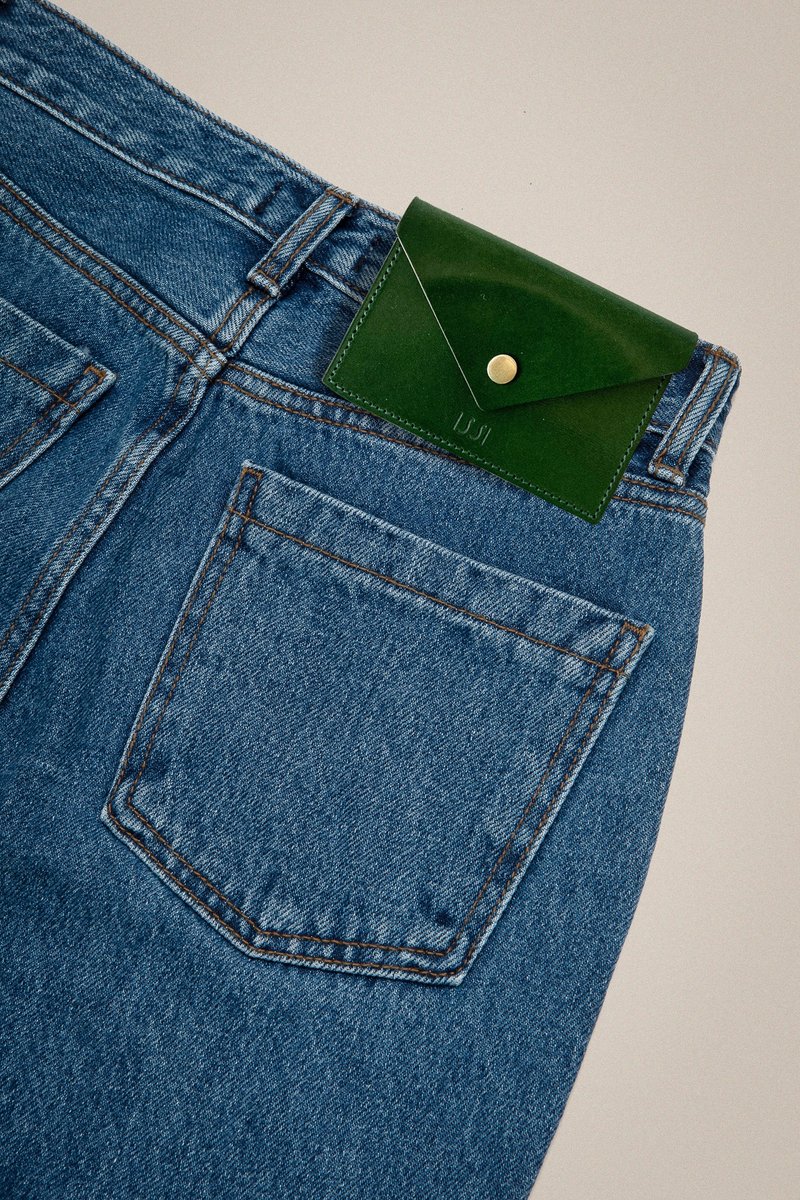 LETTER DENIM, Basil Green - Women's Pants - Genuine Leather Blue