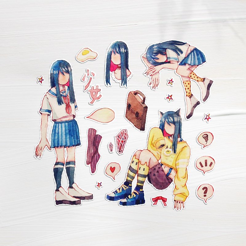 Faceless hand-painted watercolor stickers 19 pcs - Stickers - Paper Blue