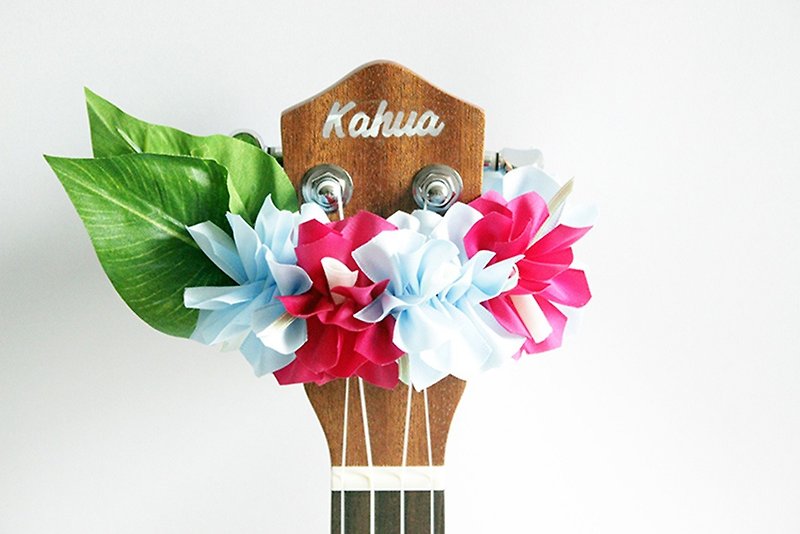 ribbon lei for ukulele (Bougainvillea bp) / ukulele strap / ukulele ribbon / - อุปกรณ์กีตาร์ - ผ้าฝ้าย/ผ้าลินิน สีน้ำเงิน
