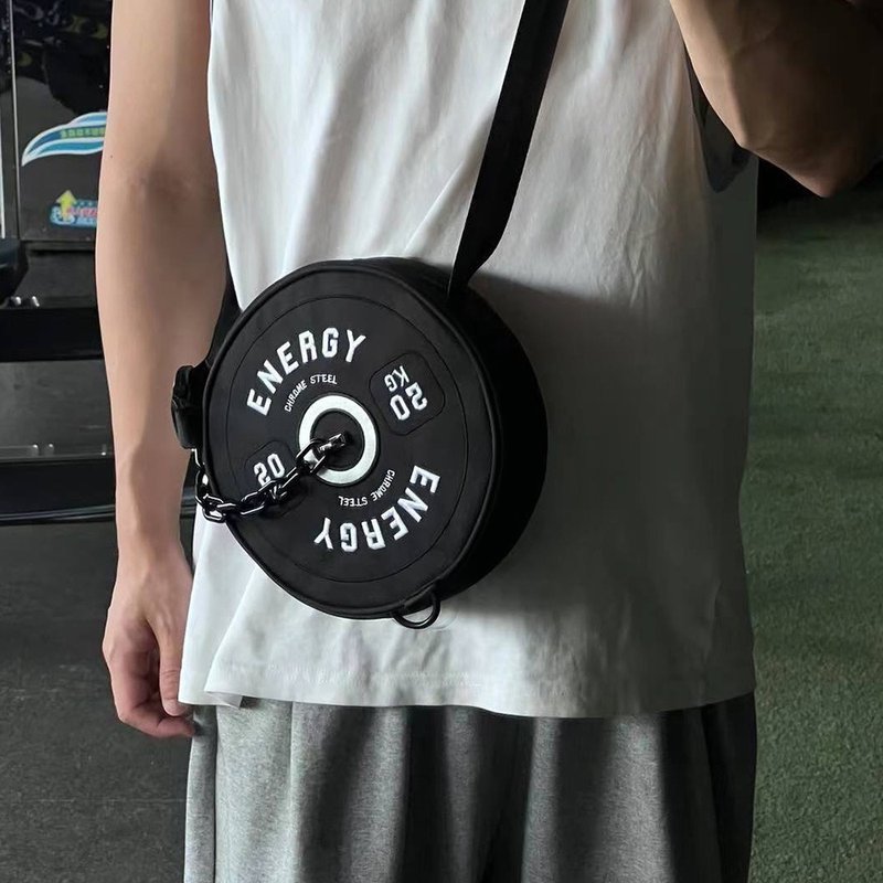 Canned original pull-up dumbbell creative fitness personality all-match weight-bearing headphones waist bag messenger bag - กระเป๋าแมสเซนเจอร์ - วัสดุอื่นๆ สีดำ