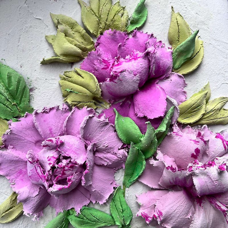 Peony Flower Sculptural Painting Original Art Peonies Floral Wall Art Impasto - Wall Décor - Other Materials Pink