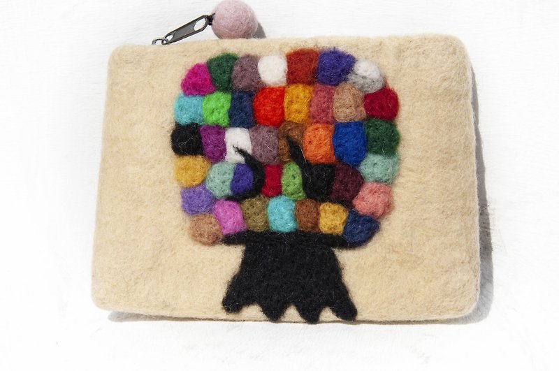 Youyou card holder wool felt cosmetic bag retro camera bag mobile phone bag wool felt mobile phone-Rainbow Tree - กระเป๋าเครื่องสำอาง - ขนแกะ หลากหลายสี
