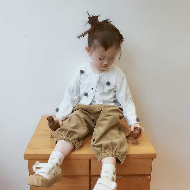 Children's Wear-TZ0218 Small Gray Ball White Knit Jacket - imakokoni kids - กระโปรง - ผ้าฝ้าย/ผ้าลินิน ขาว