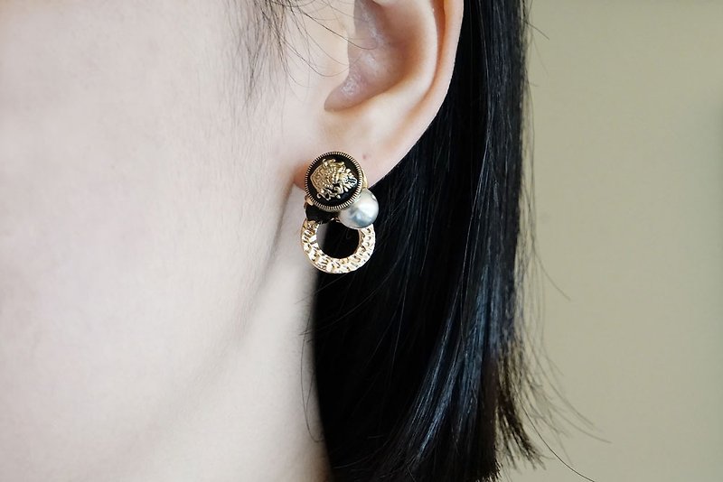 Perseverance - two ways to wear - crystal pearl earrings (medical grade anti-allergic steel needles/ Clip-On) - ต่างหู - คริสตัล สีดำ